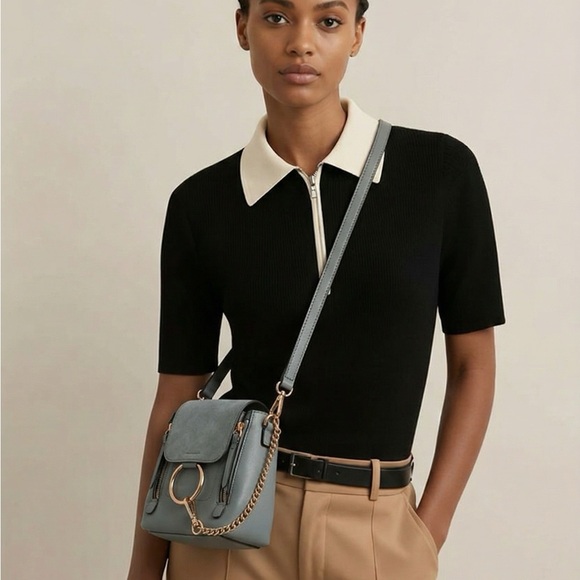 Leather Top-Handle Crossbody Bag in Light Blue - Picture 2 of 6